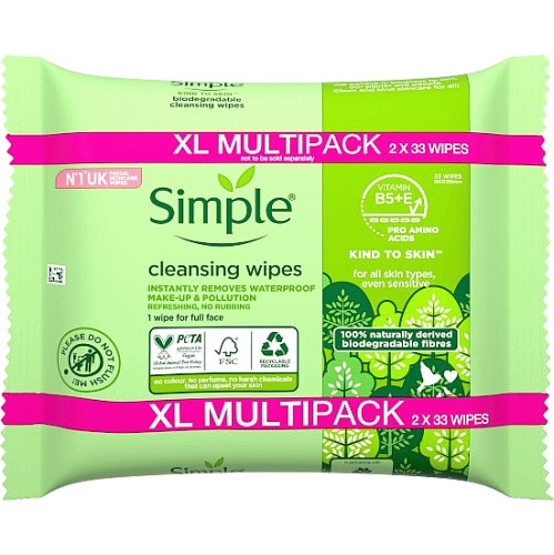Picture of Simple Kind To Skin Wipes Biodegradable 2x33