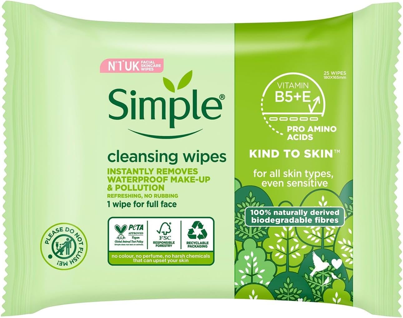 Picture of Simple Kind To Skin Wipes Biodegradable 25s