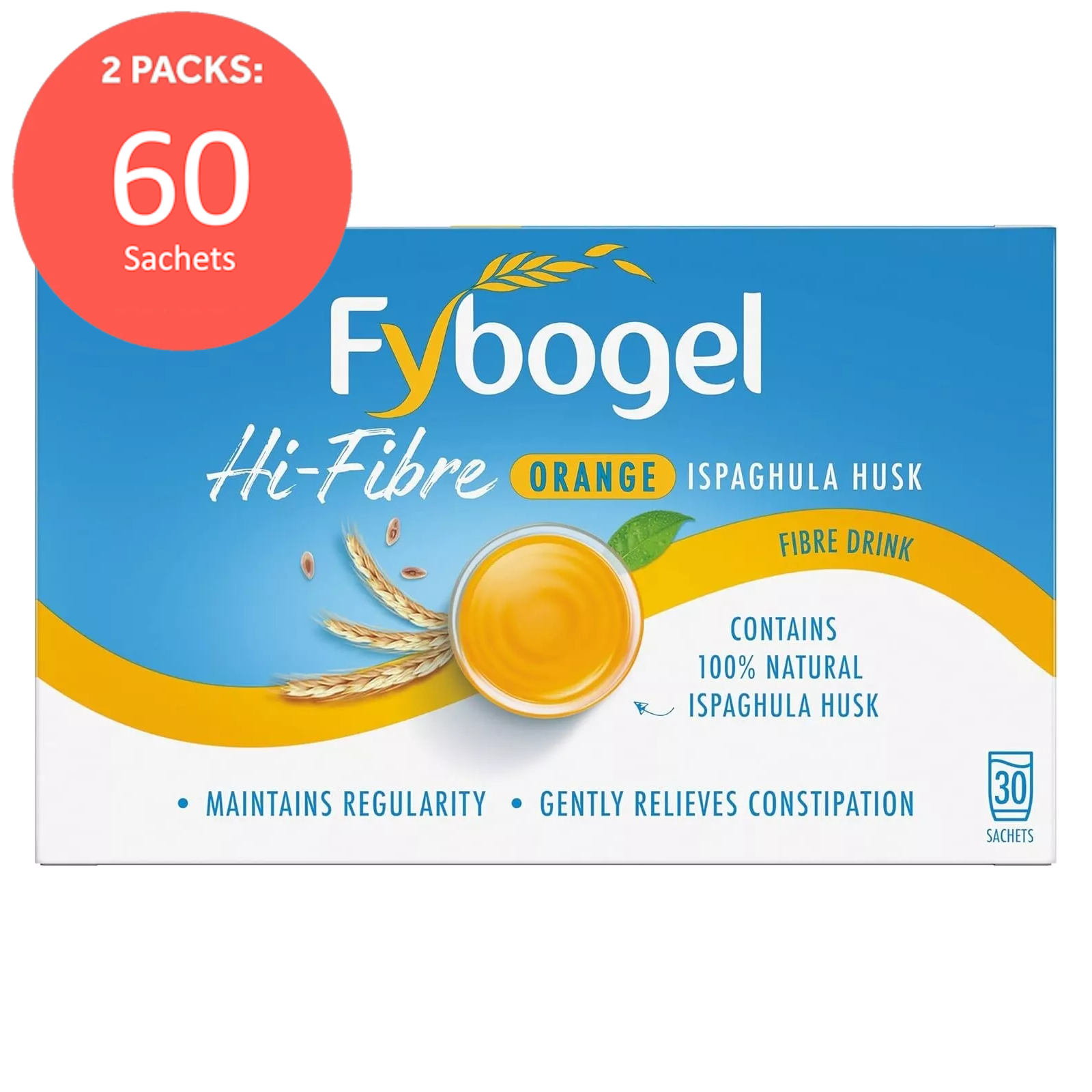 Picture of Fybogel Hi-Fibre Orange Constipation Relief 60 Sachets (2 x 30 Sachets)