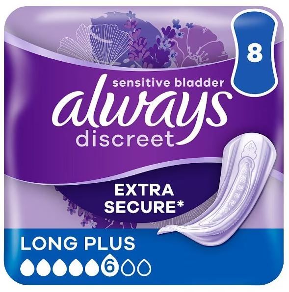Picture of Always Discreet Incontinence Pads Long Plus 8s - Pack of 3