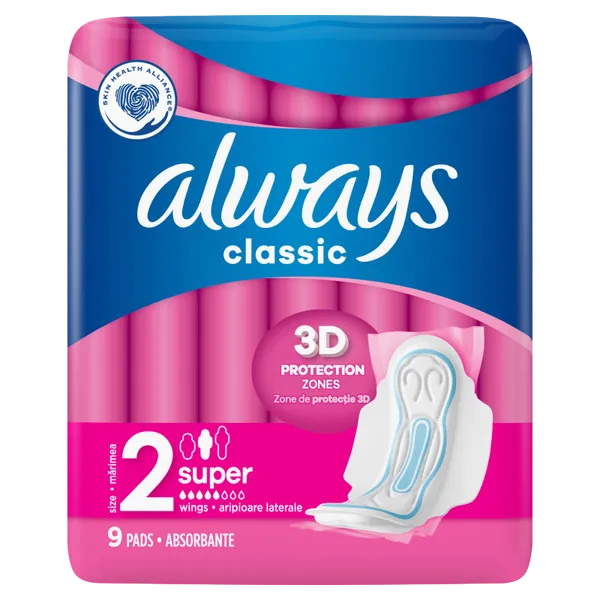 Picture of Always Classic Pads with Wings Size 2 Super 9s - Pack of 3